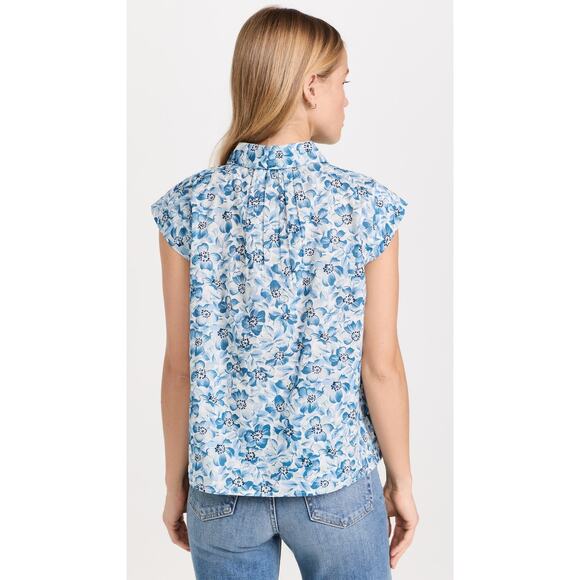 THE GREAT. The Wren Blue Floral Cotton Cap Sleeve Button Down Top size 0 or XS - Picture 7 of 14
